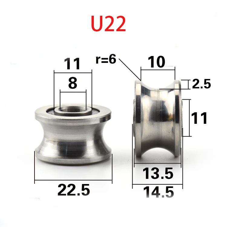 5pcs/lot CNC TU22 8mm V / U groove pulley bearings T22 8*22.5*14.5*13.5 mm V groove roller wheel ball bearing T-U-22