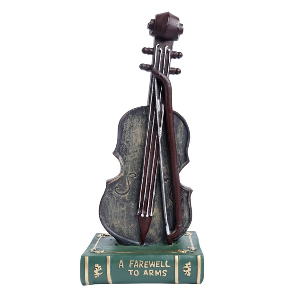 

Decoration Violin Figurines Ornaments Fiddle Vintage Sculpture Music Statue Family 33*17*14cm For Office Garden Room Home Retro