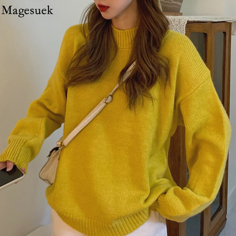 Pullovers Sweater Basic O-neck Knitted Jumpers for Women Casual Loose Long Sleeve Autumn Winter Female Streetwear Sweater 17154