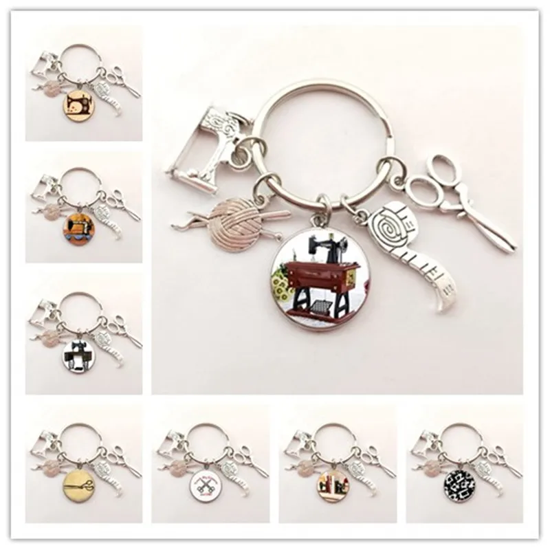 1pc Sewing Machine & Ball Of Yarn & Ruler Charm DIYglass Keychain  Key Chain Keyring Sew Pendant Jewelry