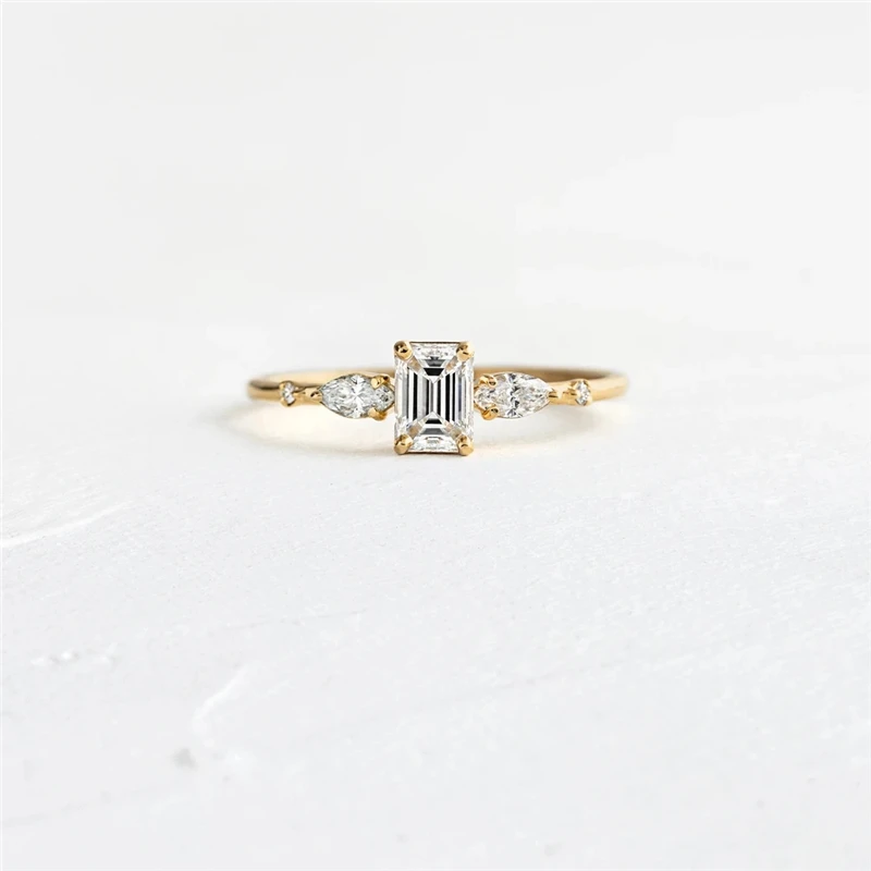 Aide 925 Sterling Silver Gold Square Zircon Crystal Rings For Women Luxury Oval Round Rhinestone Wedding Engagement Slim Ring