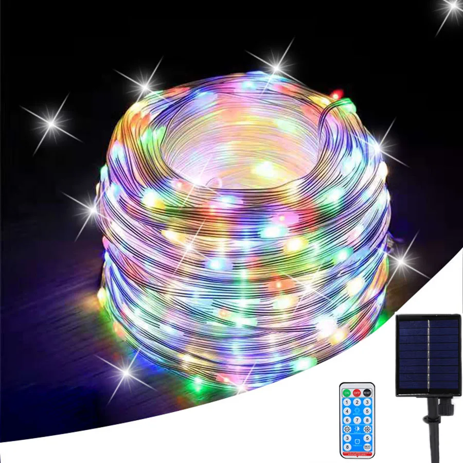 Upgrade Solar PVC Wire Christmas Light Garden Patio Fence Tree Decor String Light Outdoor Fairy Garland Light With Remote