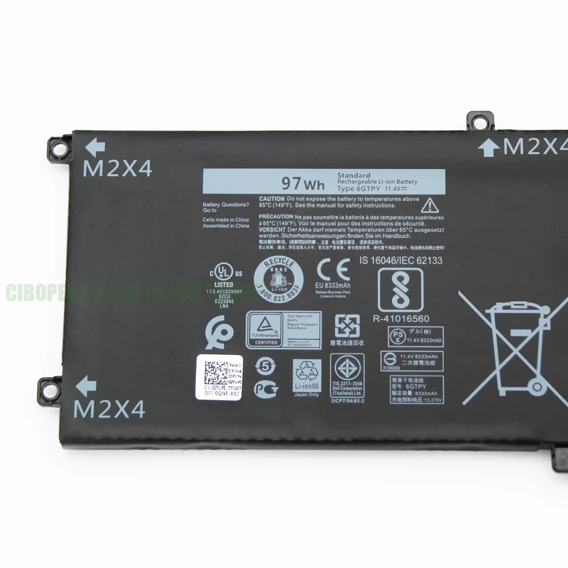 Imagem -02 - Bateria do Portátil cp para Dell Precision 6gtpy 11.4v 97wh 5xj28 Xps 15 9570 9560 7590 5520 5530 Series Notebook 5xj28