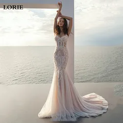 LORIE Champagne Mermaid Wedding Dress 2022 Spaghetti Straps Appliqued Lace Bridal Dresses Boho Wedding Gowns Свадебное пл