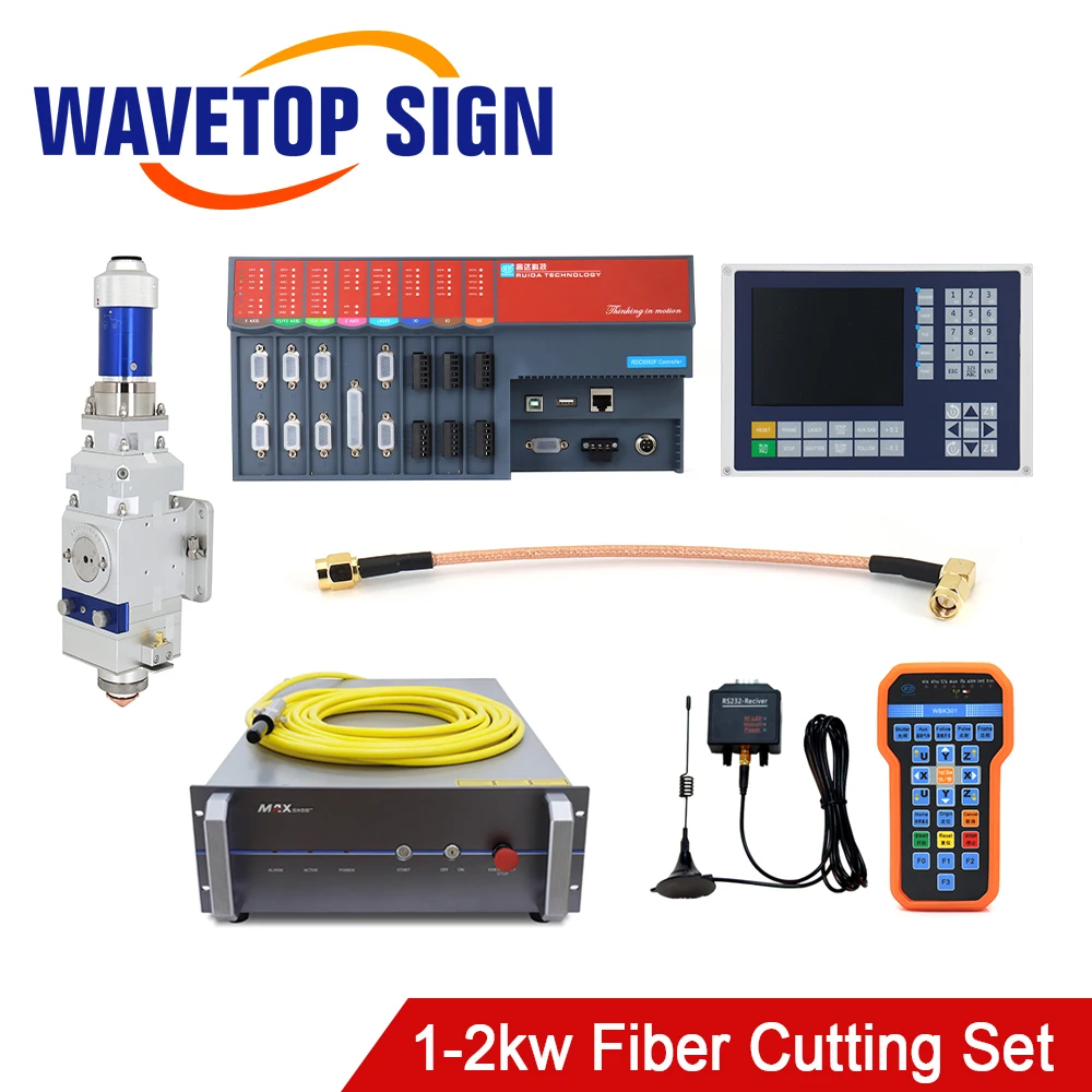 WaveTopSign 1-2kw آلة القطع بليزر الألياف الحل تحكم Ruida RDC6563F + WSX رأس الليزر NC30B + ماكس وحدة الليزر