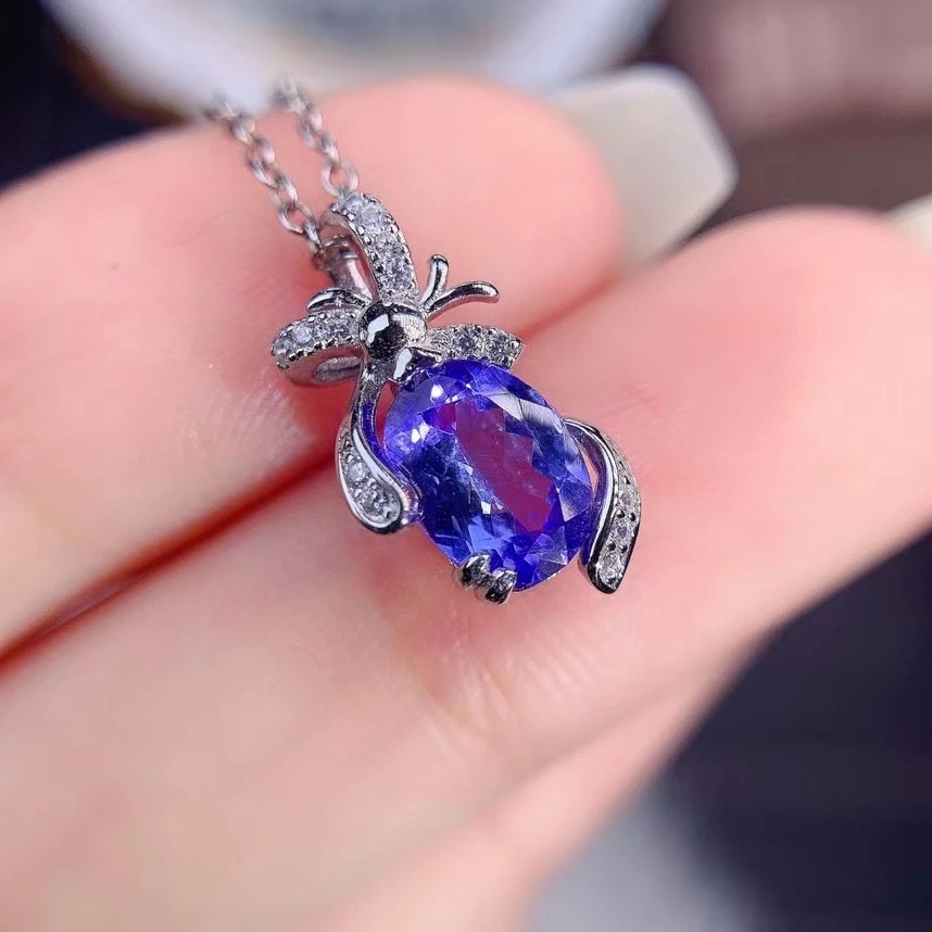 Fine Jewelry 925 Sterling Silver Inlay With Natural Gemstone Women's Popular Classic Insect Tanzanite Pendant Necklace Support D