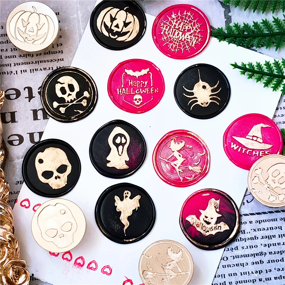 Halloween Wax Seal Stamps Witch Broom Skull Bat Pumpkin Sealing Stamp Happy Halloween For Festival Happy Halloween Scrapbooking