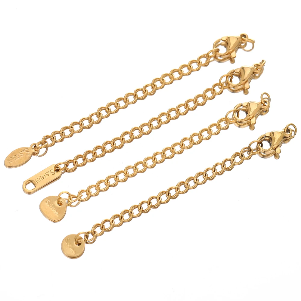 10 Stück goldfarbene Edelstahl-Verlängerungsketten mit Karabinerverschlüssen, Verbindungsstücke für DIY-Armbänder und Halsketten. – Detail 5