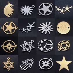 5pcs/lot Sun Star Of David DIY Charms Wholesale 316 Stainless Steel Hamsa Hand Connectors Charm Moon Starry Jewelry Pendant