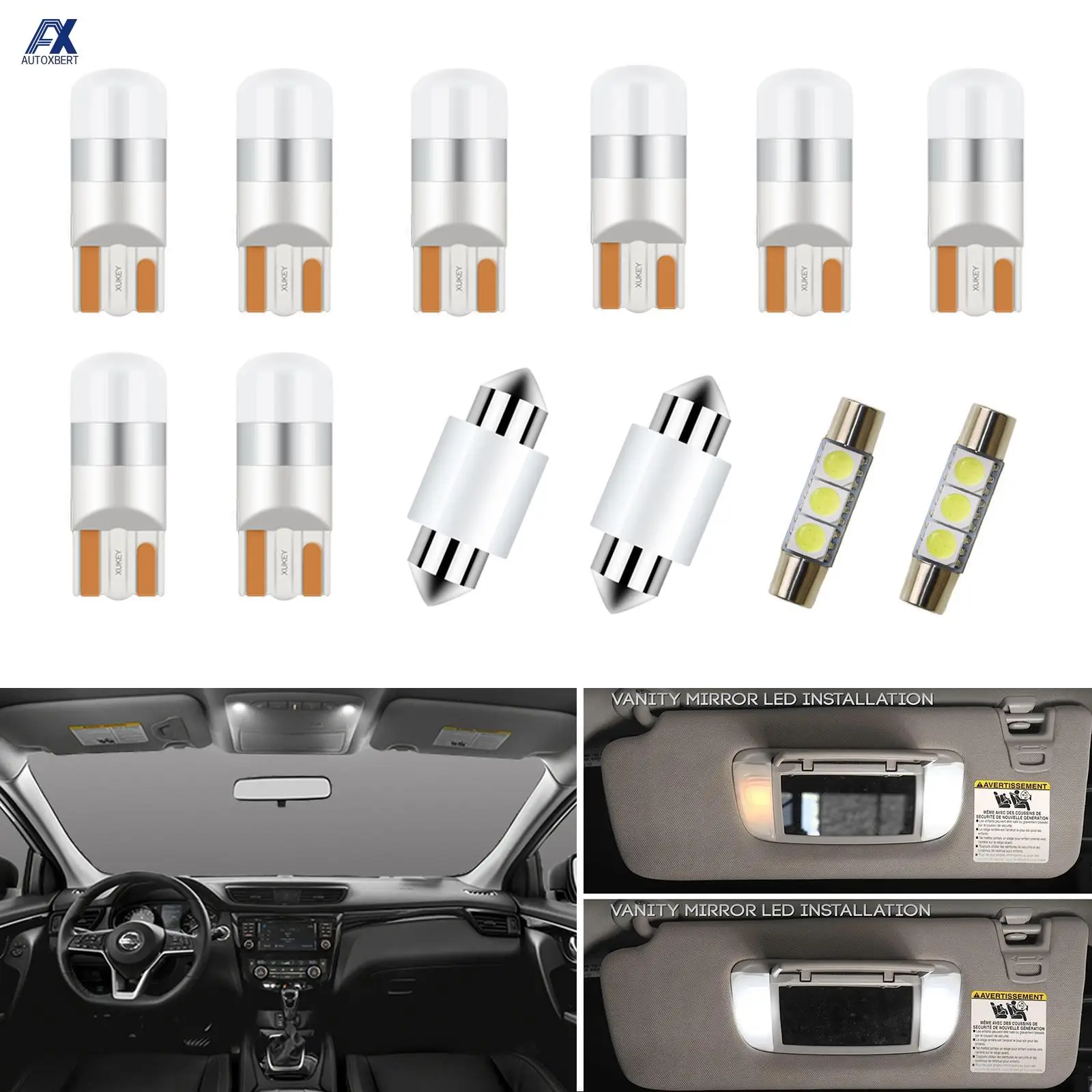 12x Vanity mirror Dome Map reading lamp license plate light interior Bulb Kit Perfect Canbus For Nissan Qashqai Rogue Sport 2017