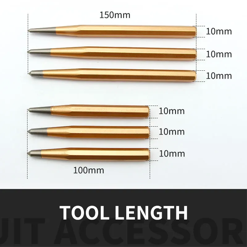 Crv High Hardness Center Pin Punch Metal Stainless Steel Wood Indentation Mark Woodworking Tool Bit 4 5 6mm