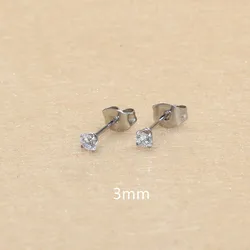 3mm AAA Round Colorful Zircons Red Stud Earrings With Stianless Steel Needle Brief Jewelry 20 Colors For Choose No Allergy