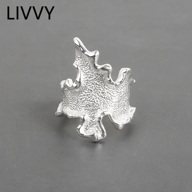 LIVVY Silver Color New Leaf Shaped Irregular Gold Color Ring Female Simple Temperament Concave Wave   Party Accessories Gifts