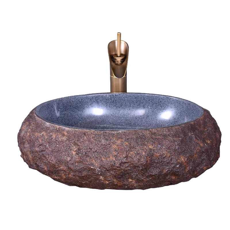 Natural Stone Wash Basin Vintage Cobblestone Table Basin Balcony Wash Basin Personalized Bathroom Stone Bathroom