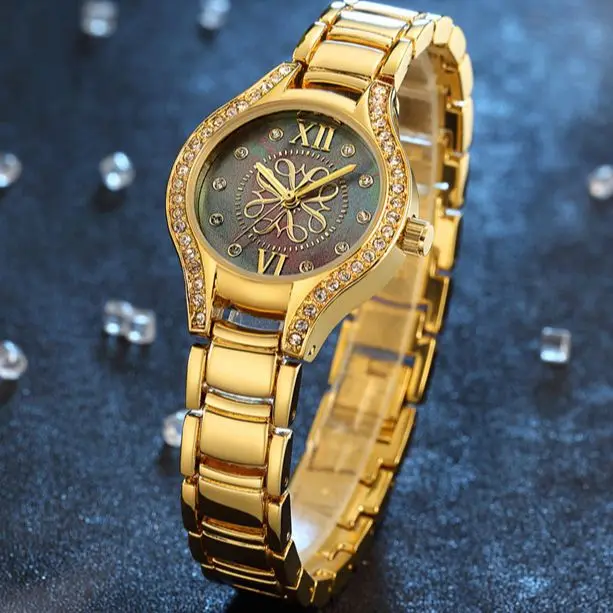 

CRRJU 2126 Simple Shell Diamond Dial Fashion Women's Watches Luxury Business Full Steel Dress Ladies Wristwatches Montre Femme