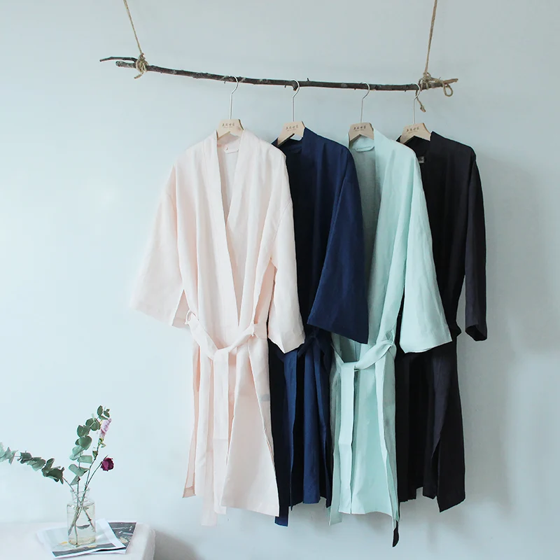 

Hemp Robe - Pink, Navy, Sky Blue and Dark Grey Four Colors Avalilable For Woman and Man Growns,100% Hemp Fabric Soft
