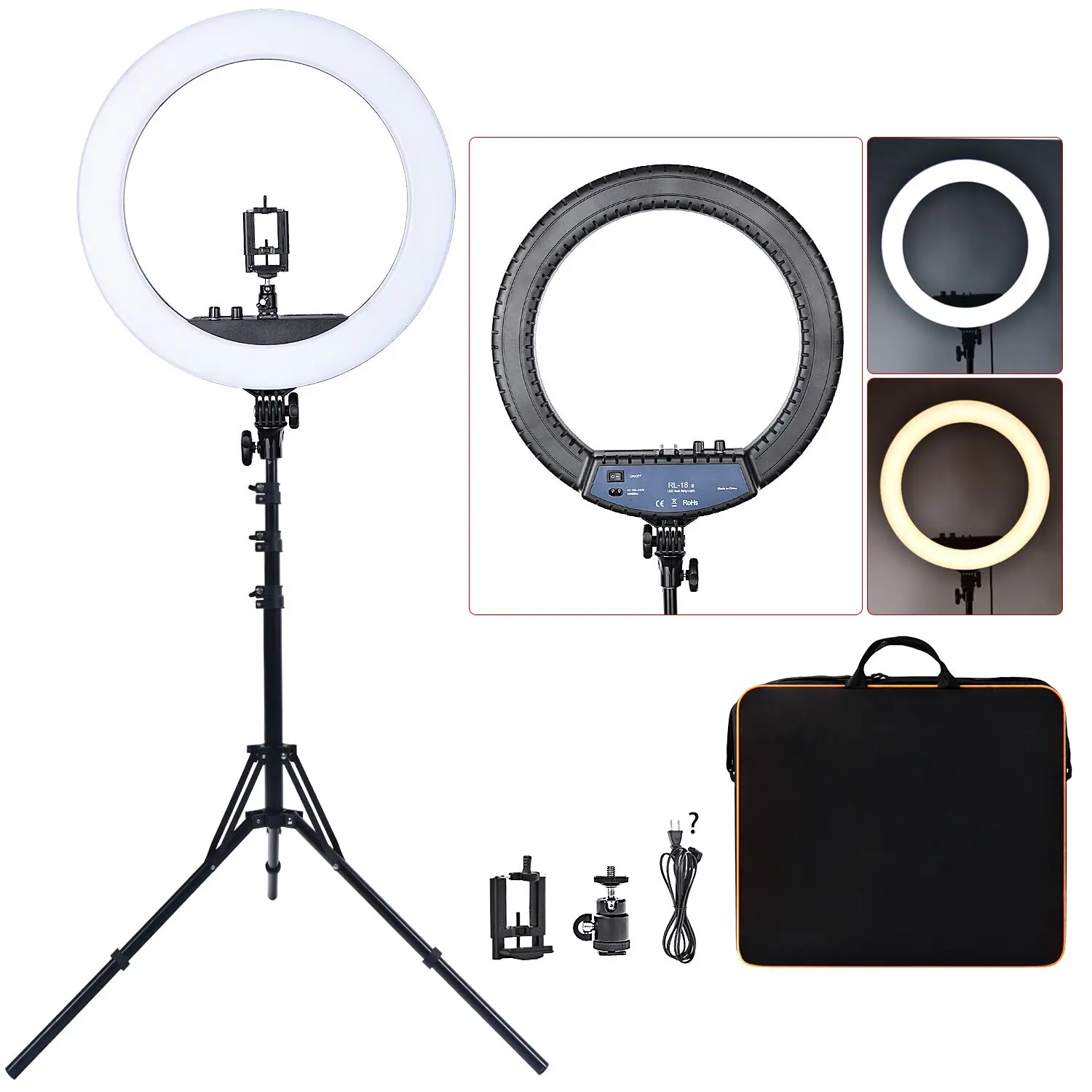 FOSOTO RL-18II Ring Lamp 18 Inch Photographic Lighting Ringlight 512Pcs Led Ring Light With Tripod Stand For Camera Phone Makeup