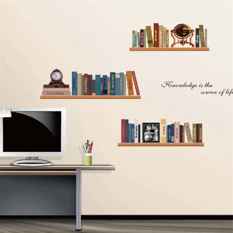 3D Bookshelf Wall Sticker Study Office Office Painting Art Mural  decoracion hogar moderno