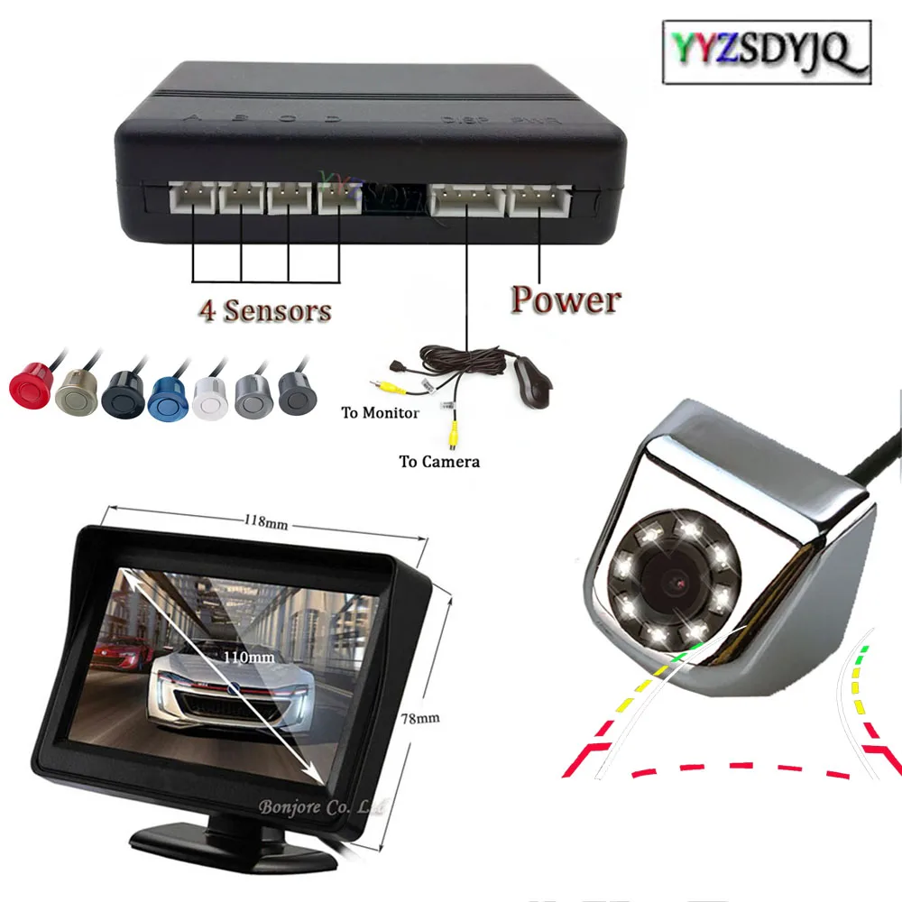 

Dual Core Parking 4 Sensors Dynamic Trajectory Car Rear Camera Parktronic Alarm 4.3 Inch Display Car Video System Kit