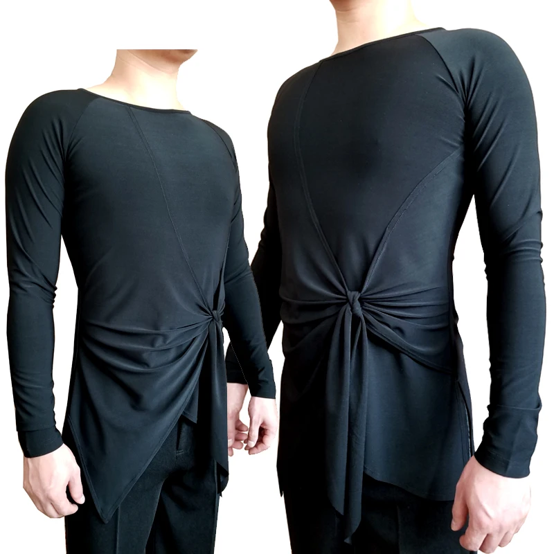 Haut de danse latine pour hommes, chemises d'entraînement à manches longues, Cha Cha Rumba Samba Tango Salsa, vêtements de spectacle de danse pour adultes DNV12078