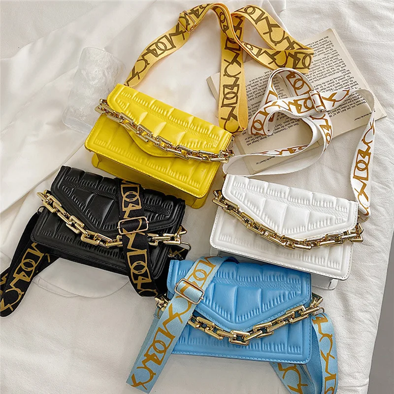 Luxury Thick Chain Shoulder Bag Fashion Designer Handbags Crossbody Bags For Women Solid Flap Ladies Cross Body Messenger Bags