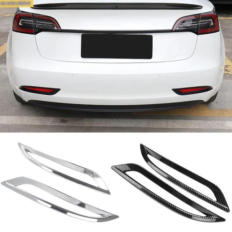 ABS carbon fiber Rear Bumper Fog Lamp Light Molding Cover Kit Trim car Accessories For tesla model 3 2018 2019 2020 2021 auto