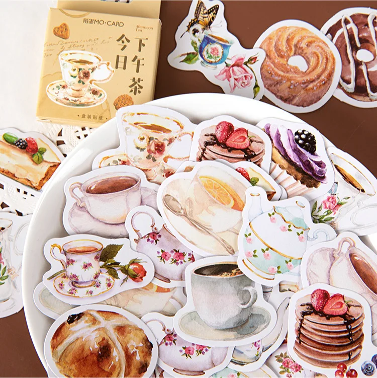 Mohamm 45Pcs Afternoon Tea Sticker Books Scrapbooking DIY Note Paper Sticker Flakes Stationary Office Accessories Art Supplies