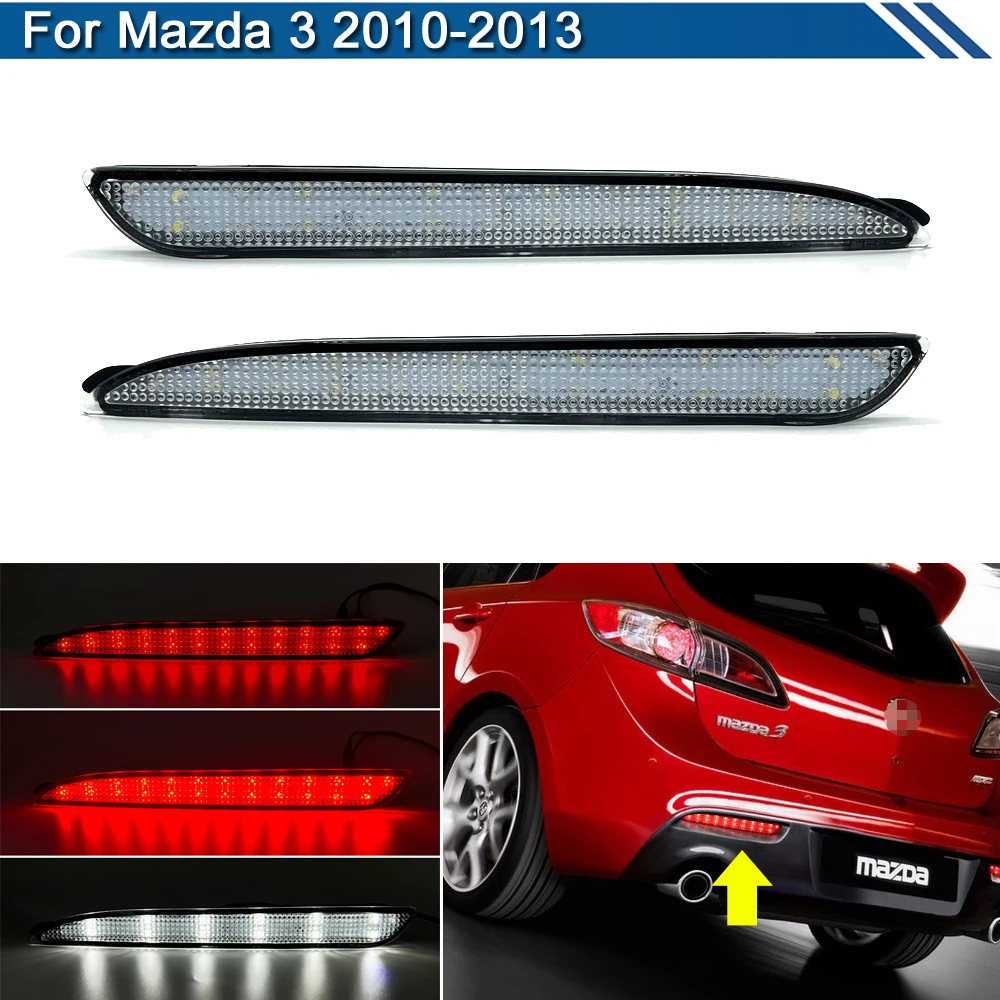 2Pcs LED Rear Bumper Reflector Warning Light For Mazda 3 Mazdaspeed 3 Axela 2010-2013 Reversing Braking Brake Light