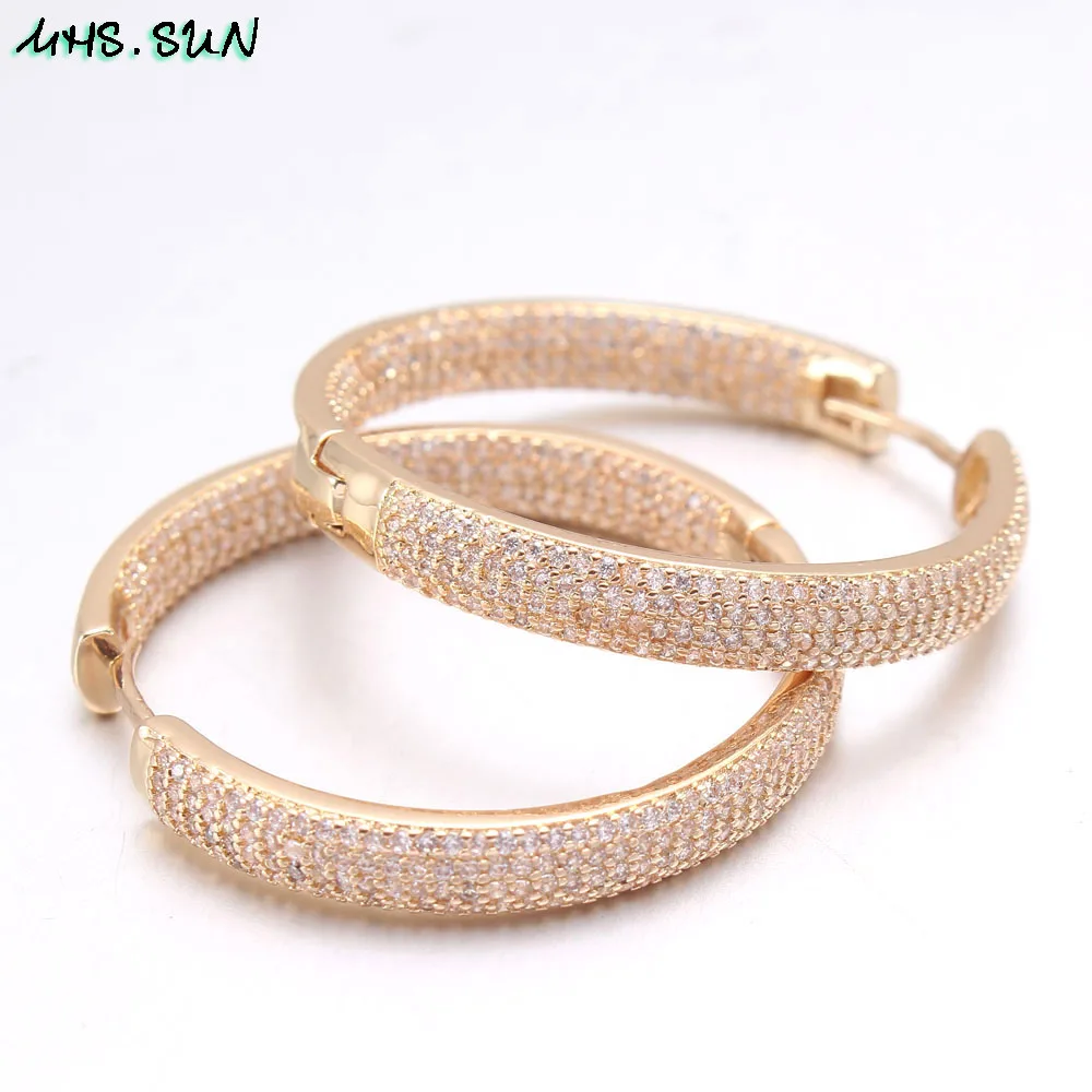 MHS.SUN Luxury AAA Zircon Hoop Earrings For Women Gold Color Round Circle Earring Wedding Party Engagement Gift Hot sale