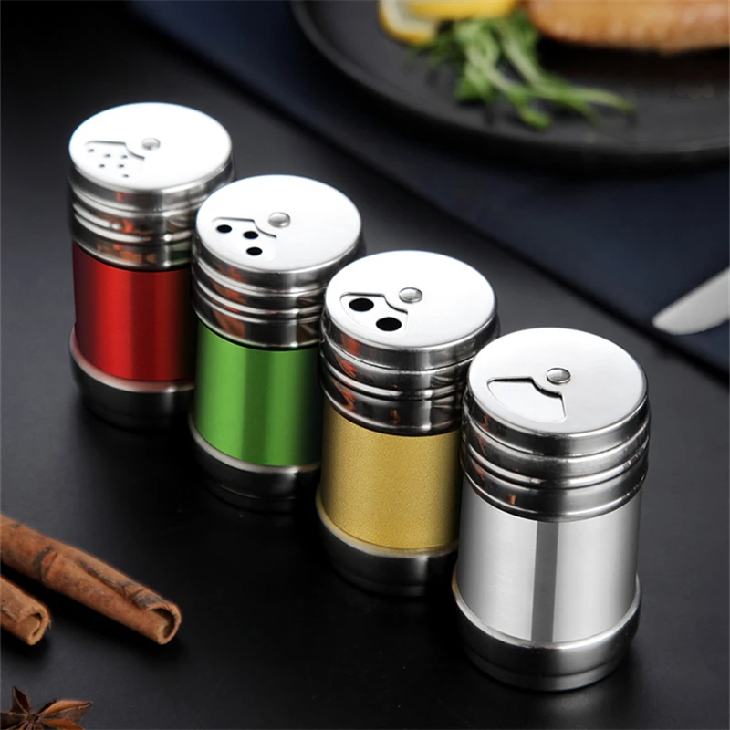 Stainless Steel Spice Jar Rotating Cover Barbecue Salt Sugar Bottle Shaker Pepper Seasoning Can Home Kitchen Cooking Gadgets