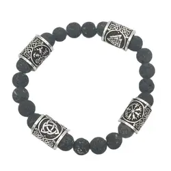 Slavic Men Bracelet Natural Lava Stone rune Bead Amulet Vikingos Compass celts knot Runes Jewelry