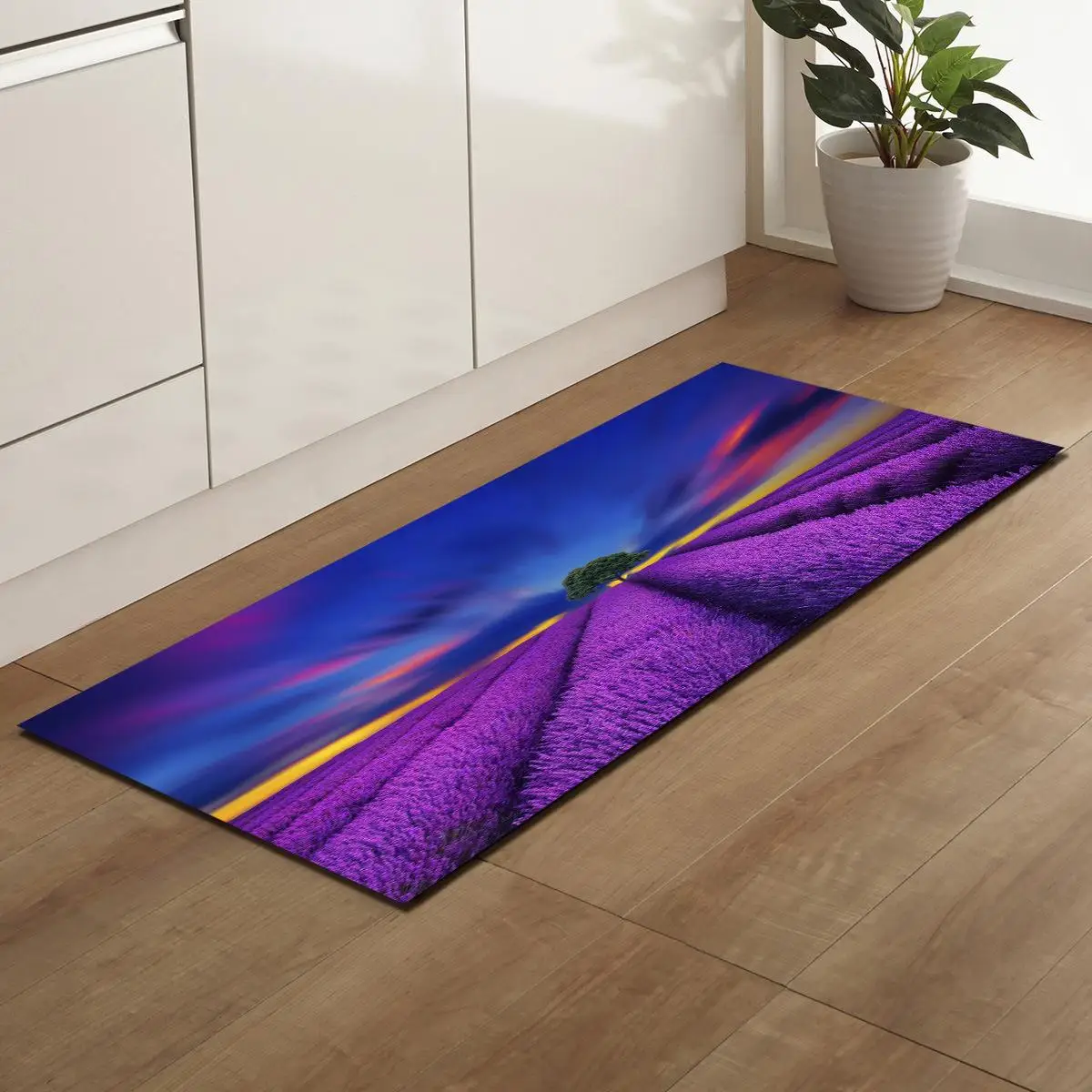 Non-slip Kitchen Mat Flannel Floor Mat Carpet Purple lavender Home Entrance Doormat Modern Rug Bedroom Living Room Tatami Tapete