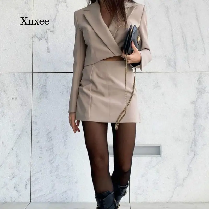 2021 Two-Piece Women\'s Suit Short Lapel Slim Mini Skirt Elegant High Fashion Chic Ladies Blazer