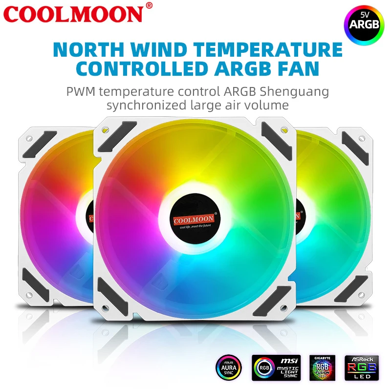 Coolmonth BEIFENG PWM Temperature Control 12cm Case Fan White ARGB Synchronous Water Cooling CPU Radiator Fan