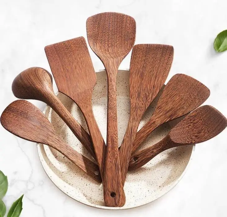 Natural Wooden Spatula Eco-friendly Wood Spoon Non-stick Pan Spatulas Long Handle Meal Spoon Retro Spoon Cooking Tool  SN3675