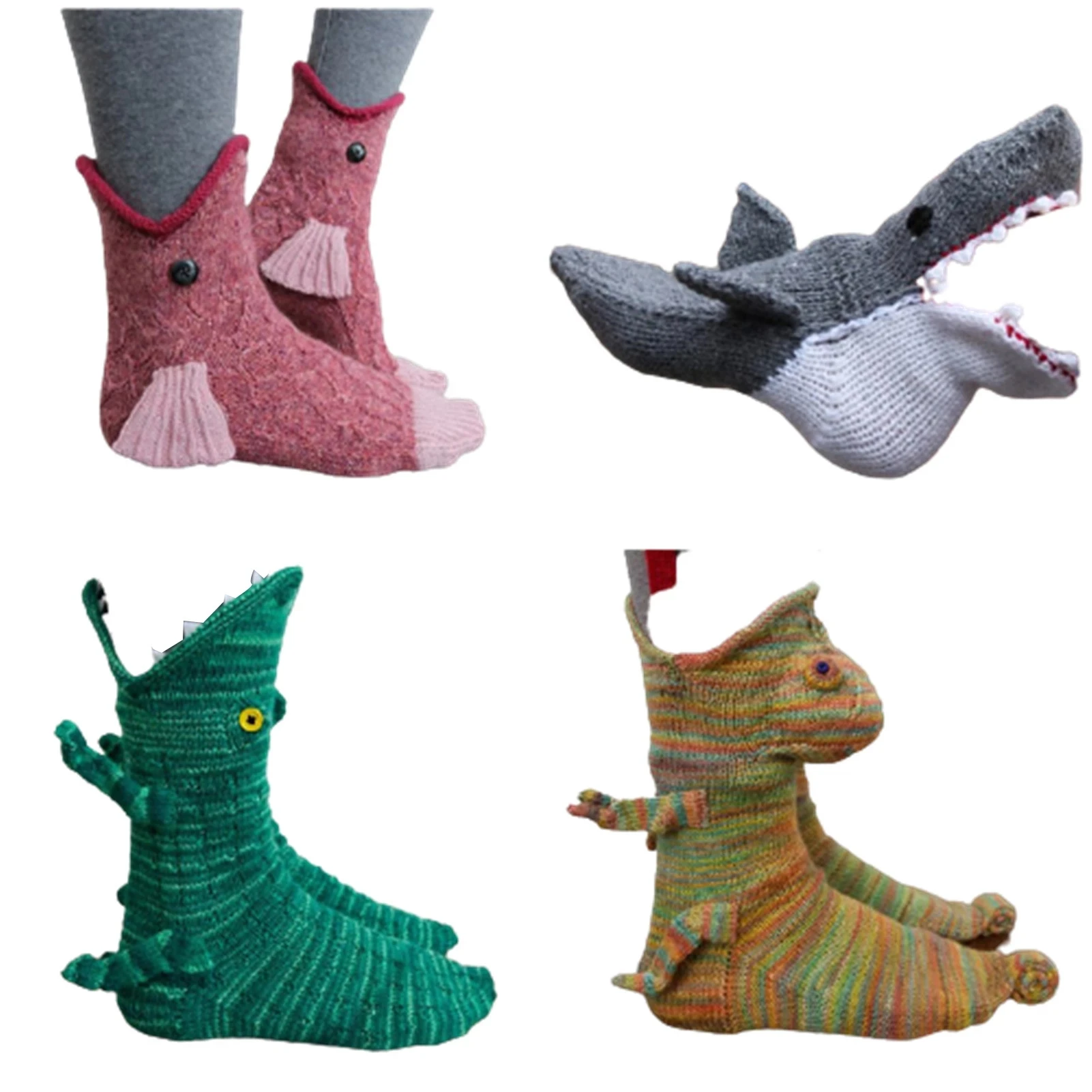 Knit Crocodile Socks Knit Animal Sock Winter Christmas Knit Socks Animal Alligator Pattern Double Knitting Cuff Down Xmas Gifts