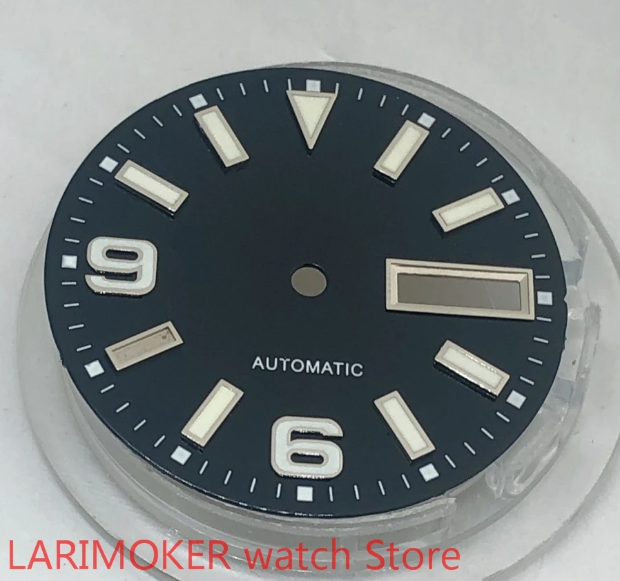 BLIGER 29mm tarcza podwójna data zielona Luminous dla NH36 zegarek z czujnikiem ruchu części czarna tarcza