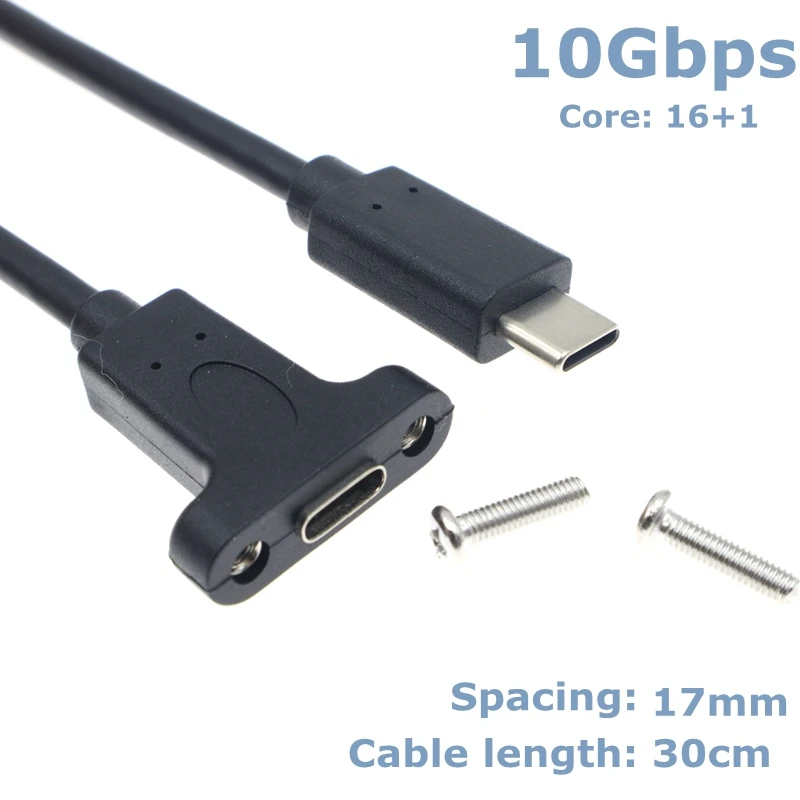 0,3 m High-Speed 10Gbps USB C Typ-C USB 3,1 Männlichen-zu-Weibliche Expansion stecker OTG Datenkabel Mit Panel Montage Schraube Löcher