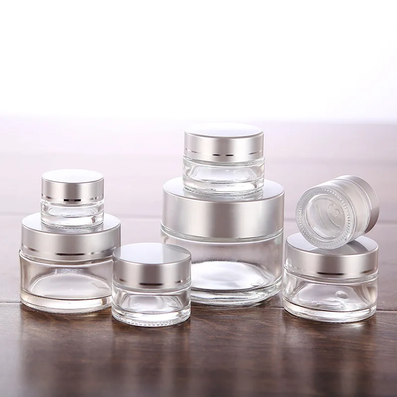 12x 5g 10g 15g 20g 30g 50g 100g Travel Mini cream glass jar clear glass container with gold black silver cap Cosmetic Packaging