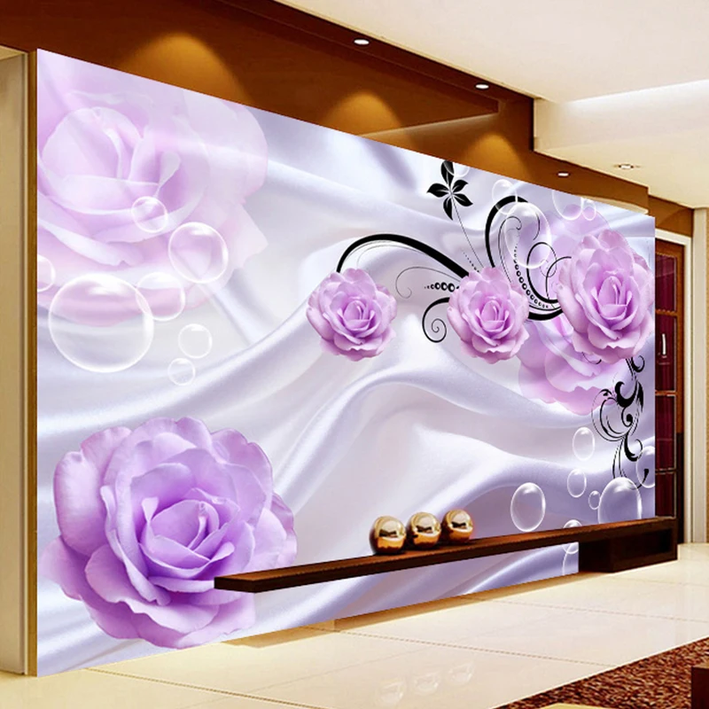 Custom Photo Wallpaper 3D Modern Purple Flowers Silk Mural Living Room TV Sofa Bedroom Backdrop Home Decor Papel De Parede 3 D