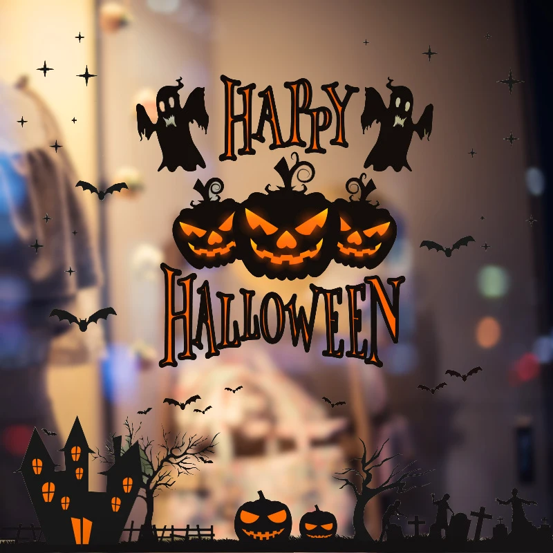 2023 Halloween Window Wall Stickers Halloween Party Pumpkin Lantern Ghost Glass Window Decal For Home Decor Stickers Horror Prop