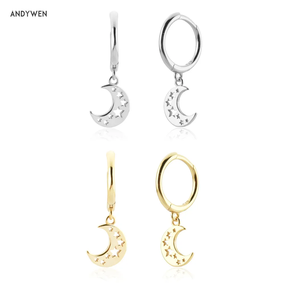 

ANDYWEN 200 New 925 Sterling Silver Gold Moon Drop Earring Charm Pendientes 2021 Women Fashoin Dangle Tiny Jewelry Gift