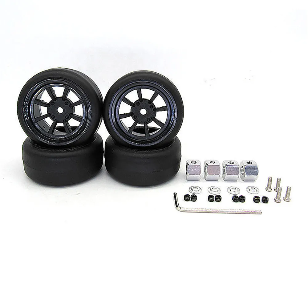 4pcs Wheel Rims Tire Tyre Drift Tire Bald Tire M Car Tires with Adapter for WPL D12 RC Truck Car Parts Accessories