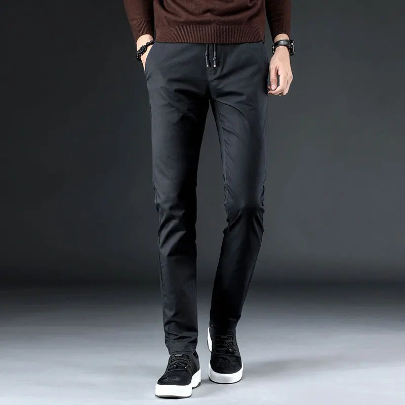 2024 Kolamkov New Arrival Fashion Style Men Leisure Pants High Quality Solid Straight Men's Sashes Trousers Plus Size 28-36