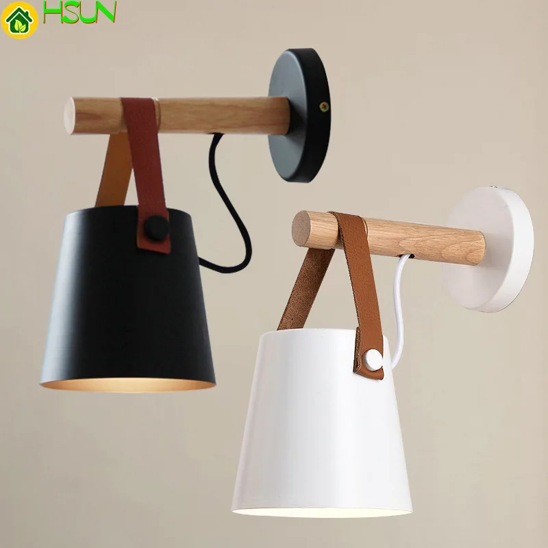 

Lamp Led Wall Nordic Modern Wrought Iron Metal Wooden Leather Belt Pendant Lights Foyer Aisel Balcony Doorway Home Deco Bedside