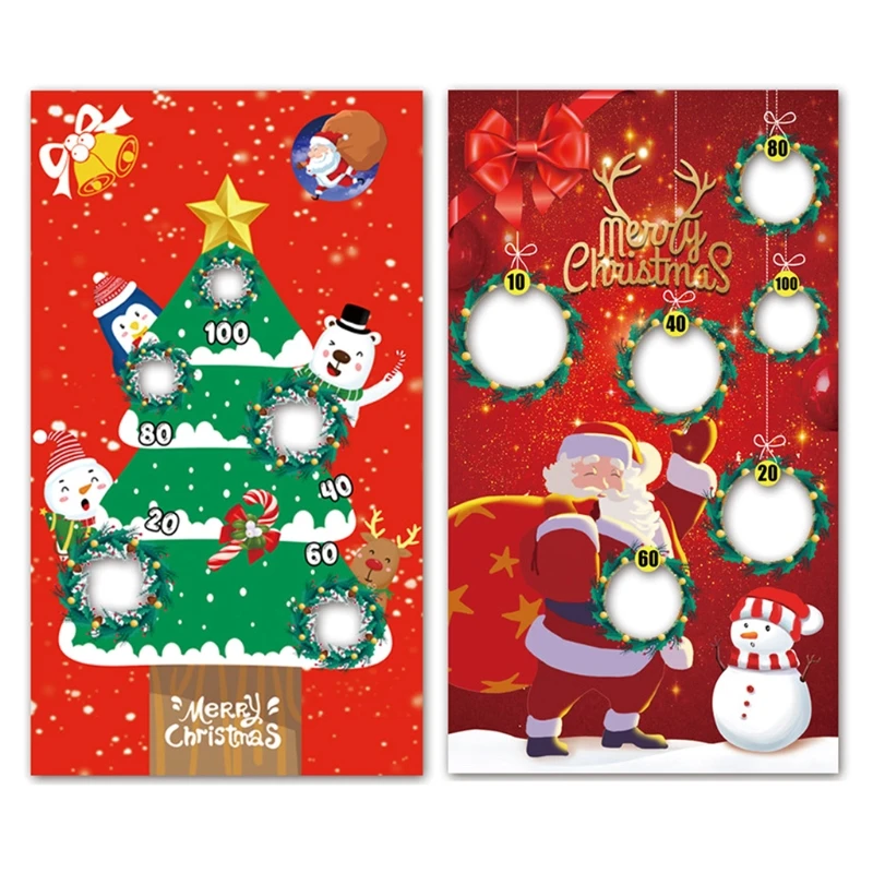 Kids Party Fun Throwing Game Christmas Tree Santa Claus Pattern Target Hanging Flag with 3 Sandbag Holiday Decor Toss Catch Toy