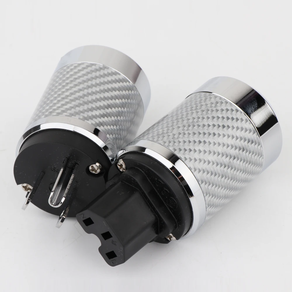 Wysokiej klasy wtyk z włókna węglowego, rodowany, złącze EU US męskie IEC C15, żeńskie/męskie, kabel zasilający HIFI DIY — zdjęcie produktu 4
