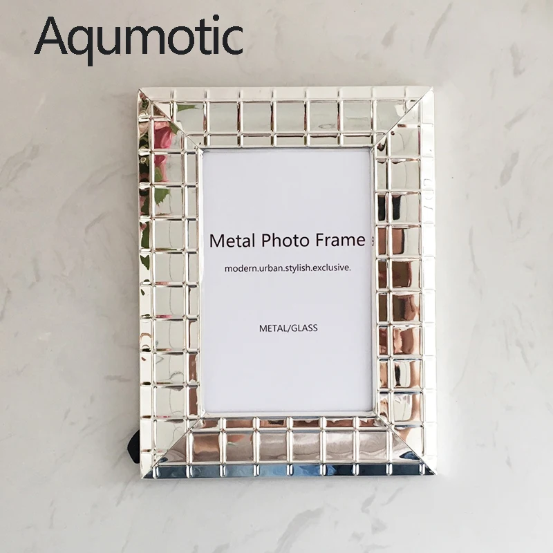 Aqumotic Nordic Iron Photo Frame Simple Silver Mirror Picture Frames Decorative Metal Set Up Wall 6