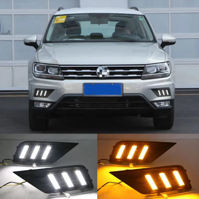 

2PCS Car light for Volkswagen VW Tiguan 2017 2018 2019 DRL Daytime Running Light with Yellow Turn signal fog lamp