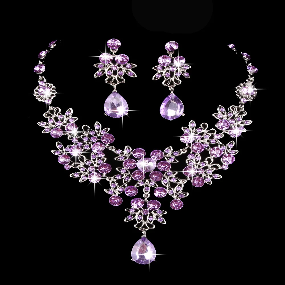 KMVEXO Multiple Colors Water Drop Wedding Bridal Formal Party Prom Jewelry Sets Crystal Rhinestone Brides Necklace Earrings Sets view 4